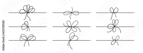 A line of bows on a ribbon to decorate a gift. doodle style ropes, simple thin