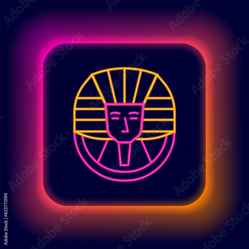 Glowing neon line Egyptian pharaoh icon isolated on black background. Colorful outline concept. Vector