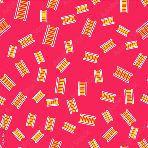 Line Fire escape icon isolated seamless pattern on red background. Pompier ladder. Fireman scaling ladder with a pole. Vector