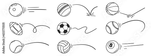 hand drawn doodle sports ball rebound set vector illustration
