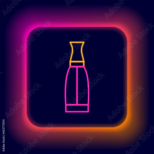 Glowing neon line Vape liquid bottle for electronic cigarettes icon isolated on black background. Colorful outline concept. Vector