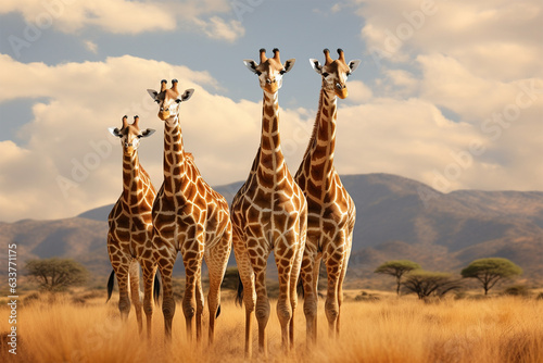 a group of wild giraffes in the African savanna © bojel
