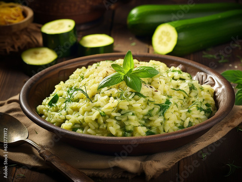 Vegetarian risotto with zucchini.