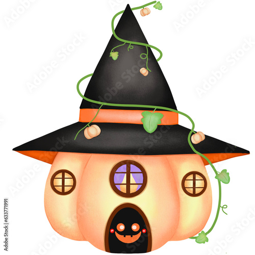 Halloween pumpkin house illustration watercolor