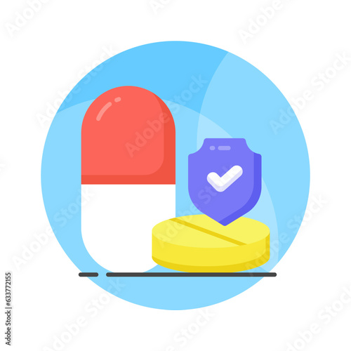 Protection shield with medicine pills showing concept icon of medicine protection, drugs safety vector
