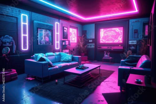 Neon room in cyberpunk style