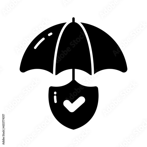 Safety Shield under Umbrella, vector of insurance, safety icon