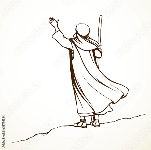 Moses with the staff. Vector drawing