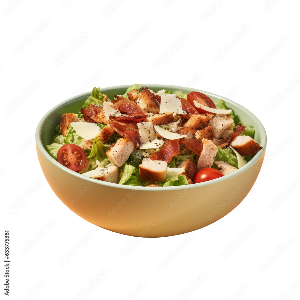 Traditional Caesar Salad with Chicken and Bacon on transparent background
