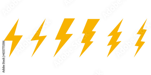 Lightning bolt flash thunder icon electric isolated vector. Lightning bolt icons set, Thunder icon, Electricity icon, Electric caution icon.