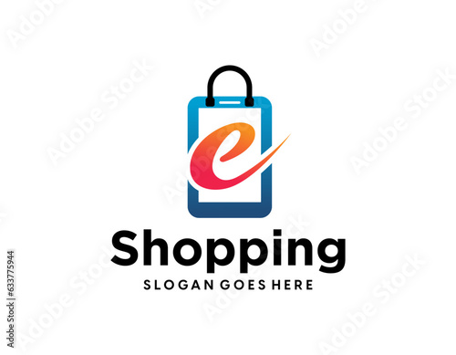 Creative modern abstract eCommerce logo design, colorful gradient online shopping bag logo design template