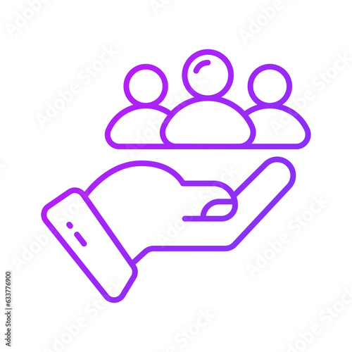 Hand holding persons showing concept vector of client servicing, flat icon of customer care