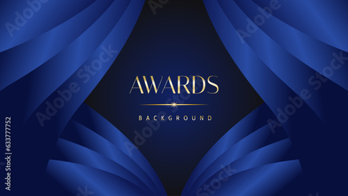 Dark blue golden royal awards graphics background. Lines growing elegant shine spark. Luxury premium corporate abstract design template.