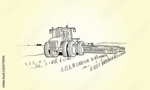 Vector graphic of a tractor plowing a field 
