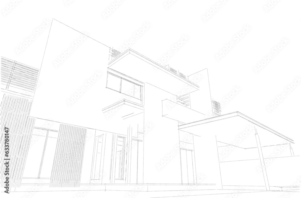 Modern house sketch 3d rendering