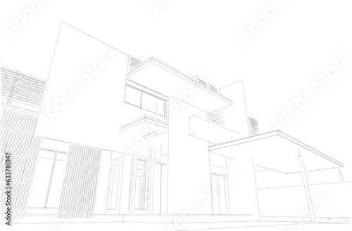 Modern house sketch 3d rendering