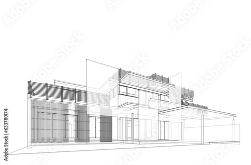 Modern house sketch 3d rendering