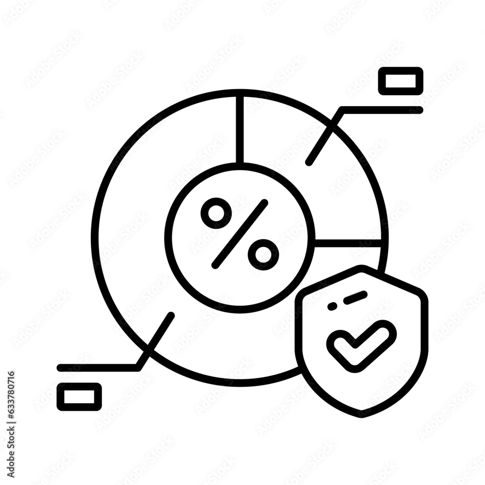 Pie chart with protection shield showing concept vector of secure data analysis Pie chart with protection shield showing concept vector of secure data analysis