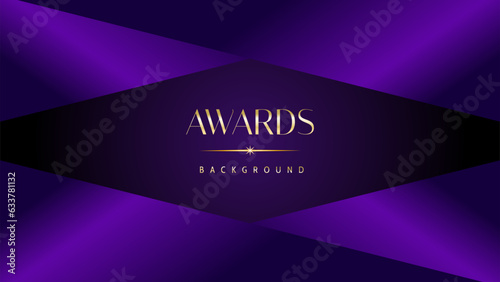 Purple golden royal awards graphics background. Elegant modern template with classy shine.
