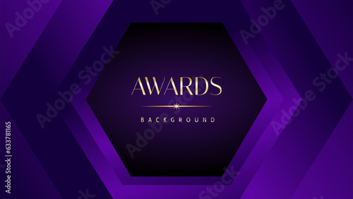 Purple golden royal awards graphics background. Elegant modern template with classy shine.