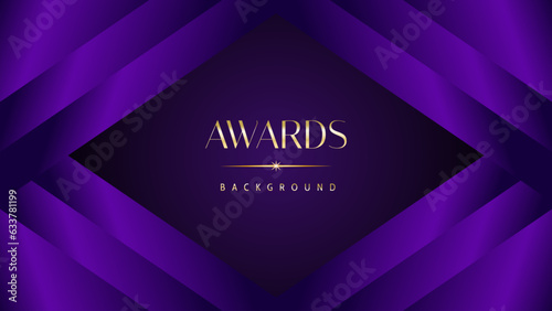 Purple golden royal awards graphics background. Elegant modern template with classy shine.