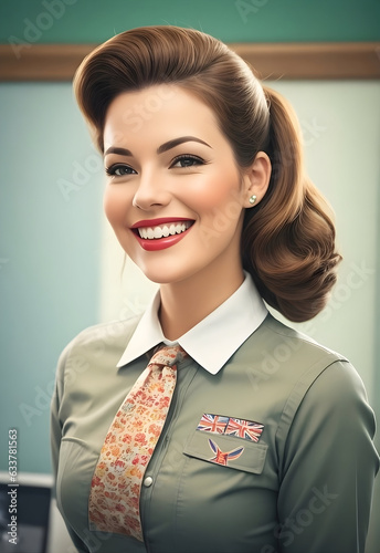 retro style Young happy pretty smiling girl woman portrait photo