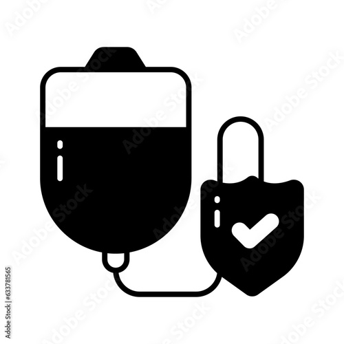 Blood bag with protection shield showing concept icon of blood bag protection