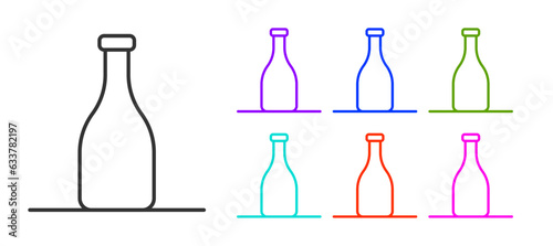 Black line Bottle of wine icon isolated on white background. Set icons colorful. Vector