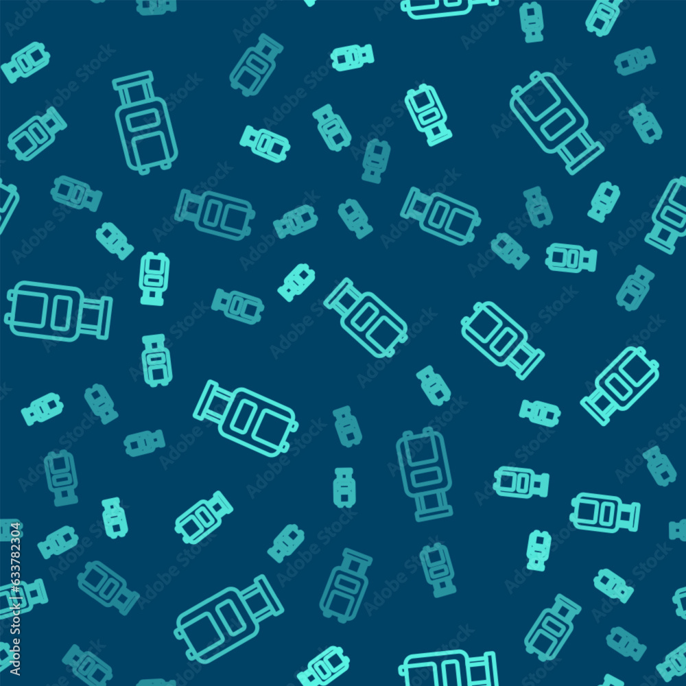 Green line Suitcase for travel icon isolated seamless pattern on blue background. Traveling baggage sign. Travel luggage icon. Vector Green line Suitcase for travel icon isolated seamless pattern on blue background. Traveling baggage sign. Travel luggage icon. Vector