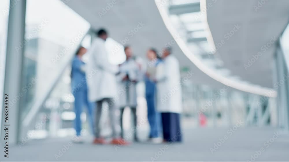 Teamwork blur, group or doctors in meeting for hospital planning or discussion for collaboration. Community, help or nurses talking or speaking of healthcare research, report data or emergency news Teamwork blur, group or doctors in meeting for hospital planning or discussion for collaboration. Community, help or nurses talking or speaking of healthcare research, report data or emergency news