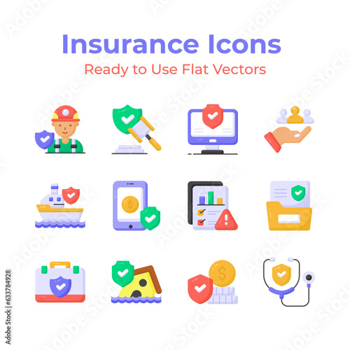 Get your hold on this eye catching insurance icons set, modern design style, easy to use and download