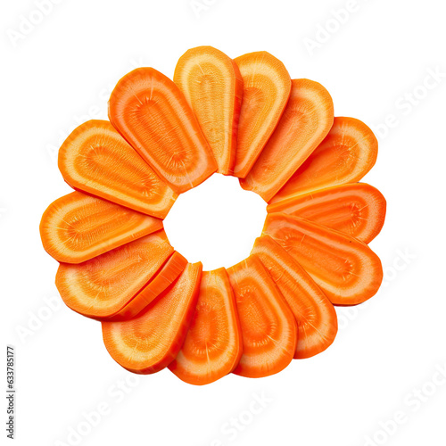 Carrot slices isolated on transparent background with copy space