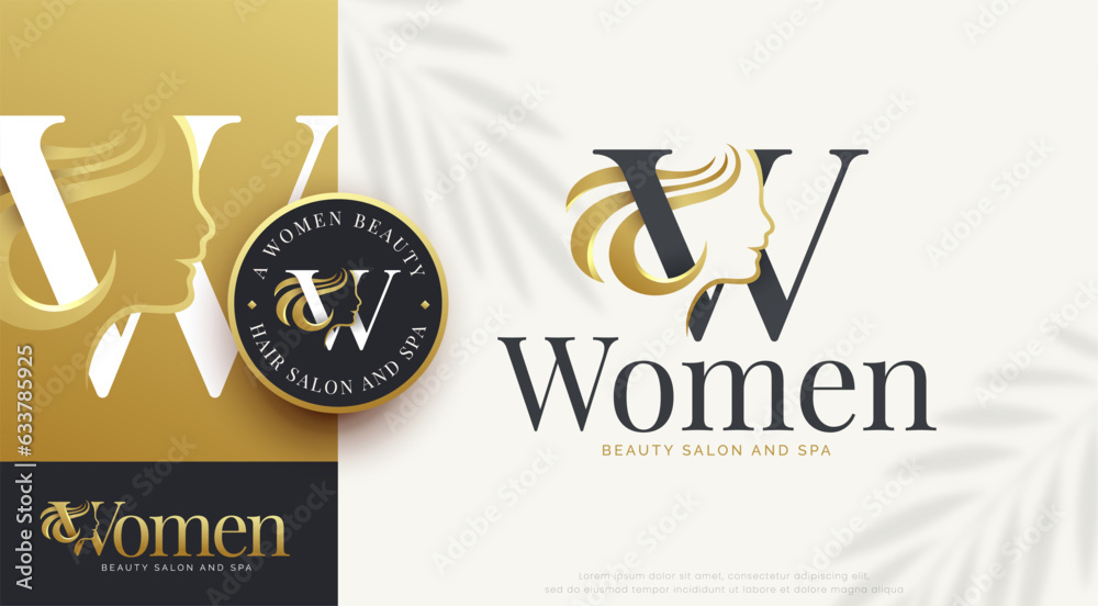 beauty salon letter w woman silhouette logo design Stock Vector | Adobe ...