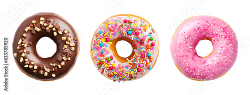 Donuts isolated on transparent background. PNG format	
