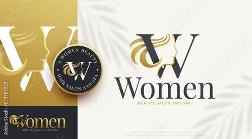 beauty salon letter w woman silhouette logo design