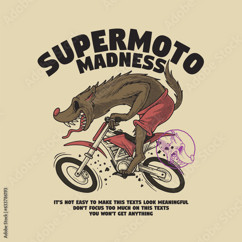 hyena supermoto biker retro cartoon emblem