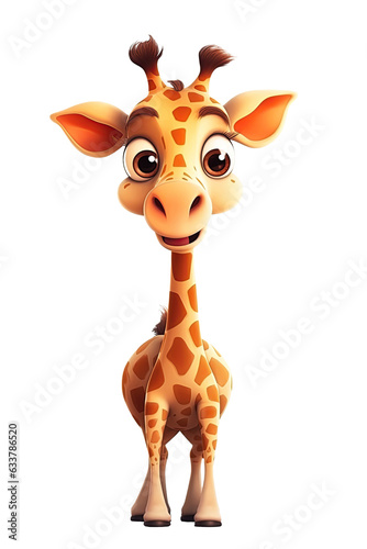 cartoon character happy giraffe on a white isolated background. Generative AI illustration