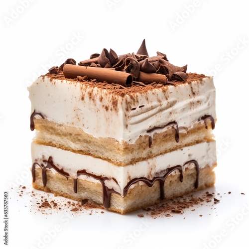 Tiramisu cake isolated on white