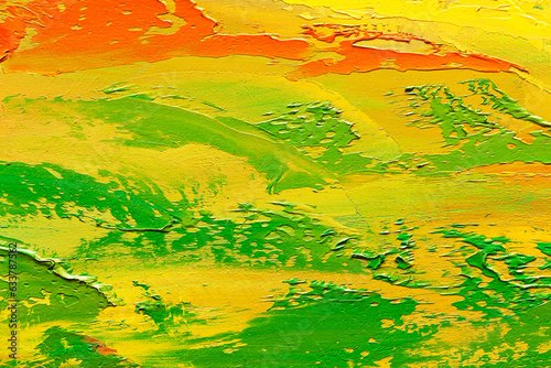 illustration of abstract painting in warm colors - orange, green, and yellow