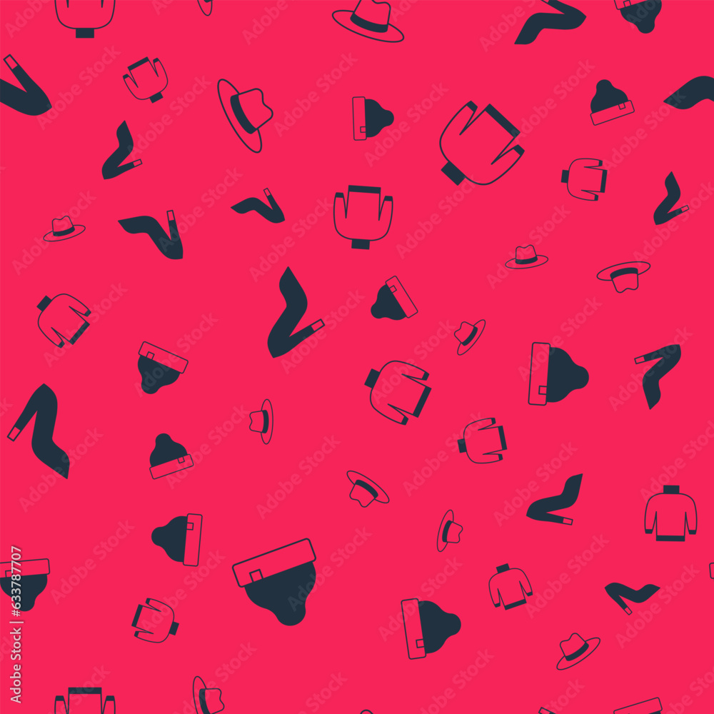 Set Beanie hat, Man, Woman shoe and Sweater on seamless pattern. Vector Set Beanie hat, Man, Woman shoe and Sweater on seamless pattern. Vector