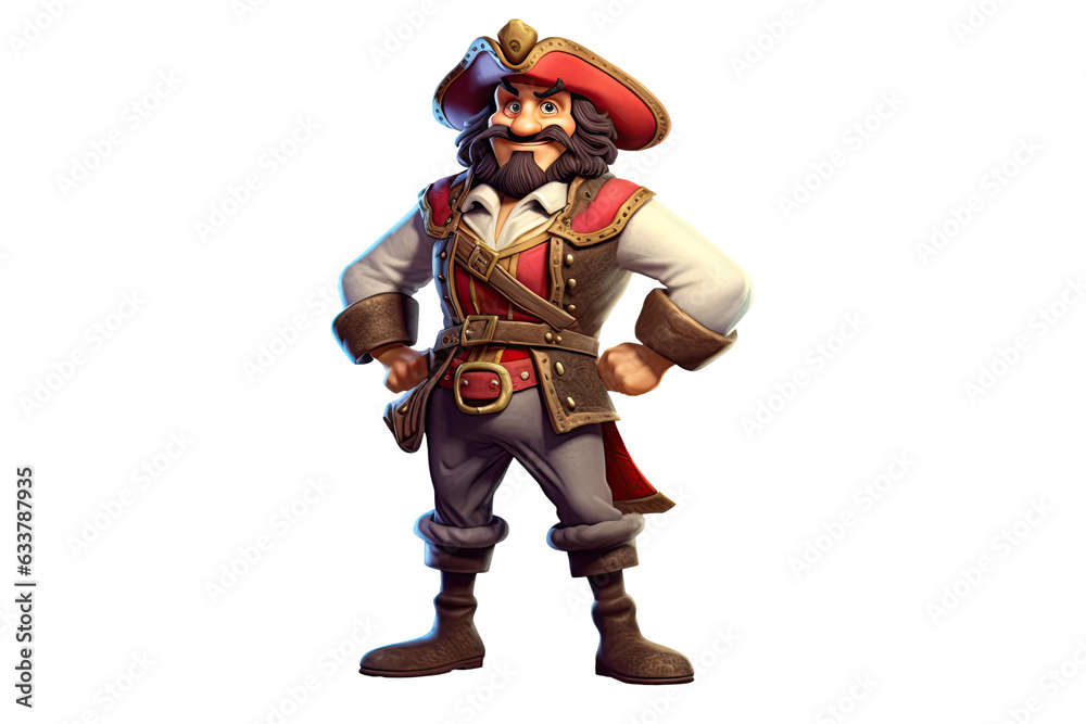 Obraz premium cartoon character male pirate in a hat on a white isolated background. Generative AI illustration