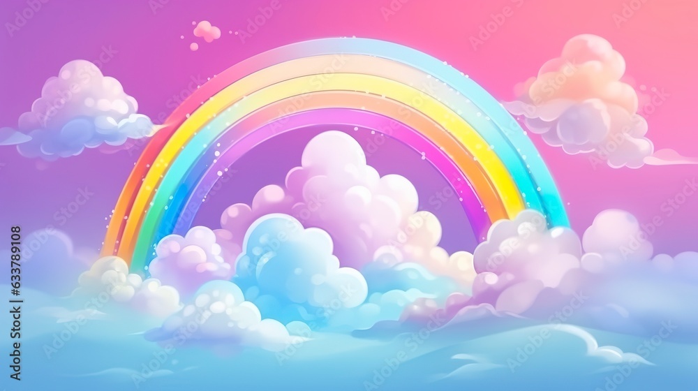 Fantasy sky rainbow. Fairy skies rainbows colors, magic landscape and dream sky background illustration, 
