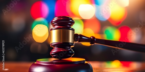 Legal law concept image gavel bokeh. law and authority lawyer concept, judgment gavel hammer in court courtroom for crime judgment legislation and judicial decision. photo