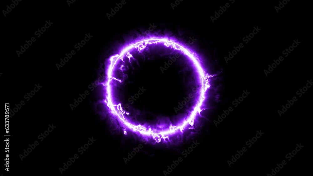 A violet energy portal on a black background. A glowing circle emitting energy. Animated intro screen.