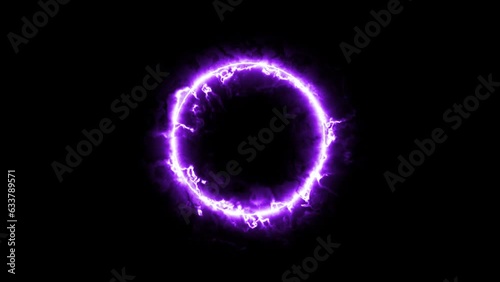 A violet energy portal on a black background. A glowing circle emitting energy. Animated intro screen.