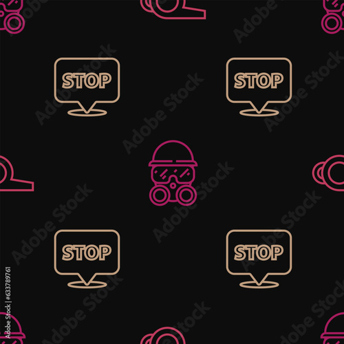 Set line Whistle, Protest and Gas mask on seamless pattern. Vector