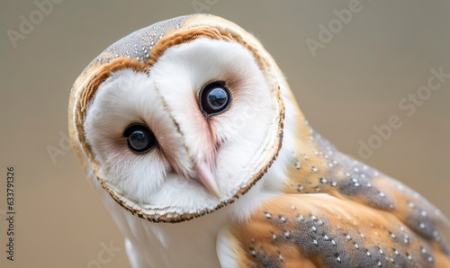 Tyto alba head, a common barn owl. close up. Generative AI