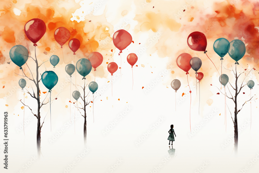 Create an illustration on a plain white background of balloons. AI generative