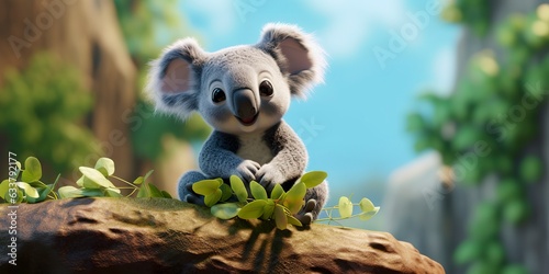 A cartoon colored funny masterpiece of a cute koala, closeup.  photo
