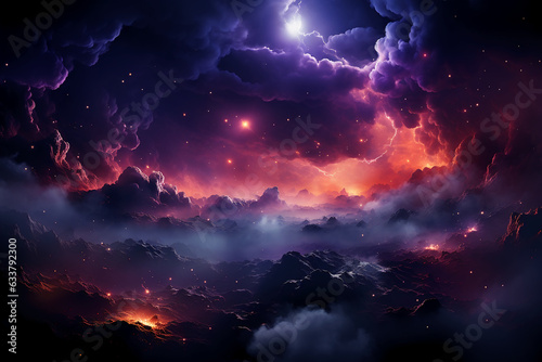 Deep space stars galaxy neon purple colors. AI generative © SANGHYUN
